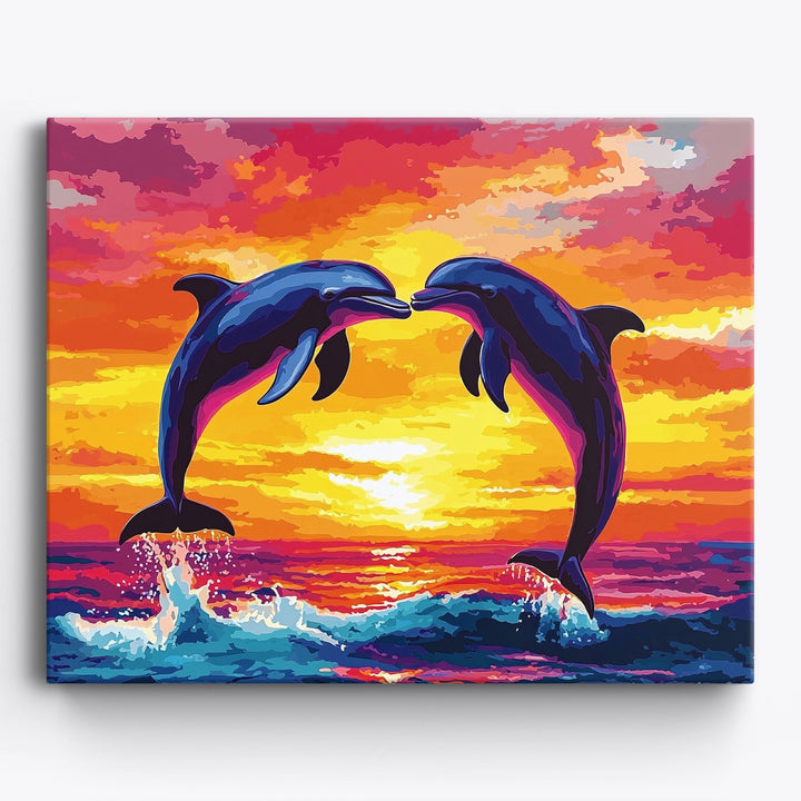 Delfin-Sonnenuntergangskuss