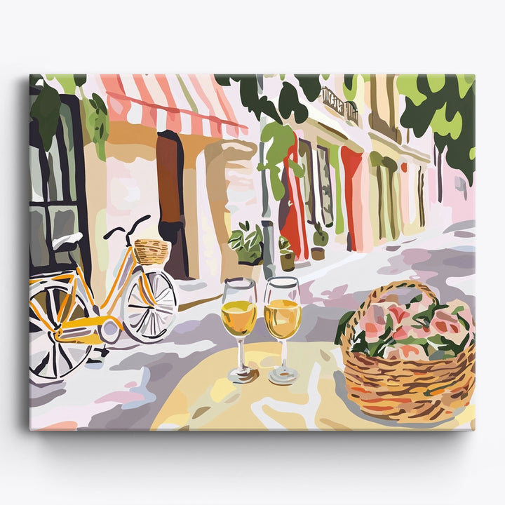 Bistro-Szene in Pastell