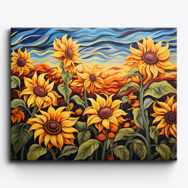 Abstrakte Sonnenblumen tanzen