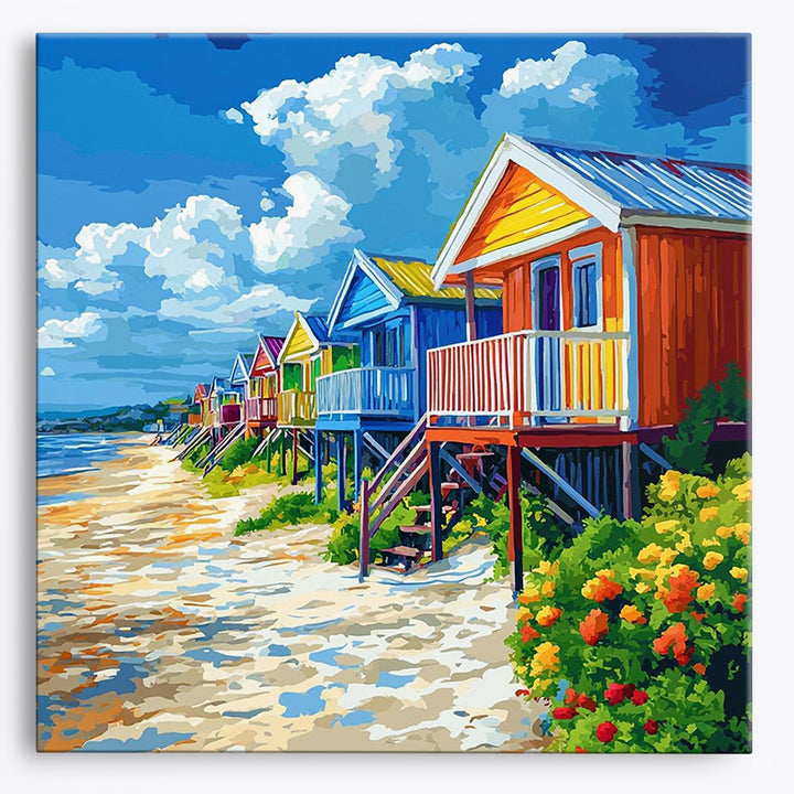 Kolorowe domki na plaży