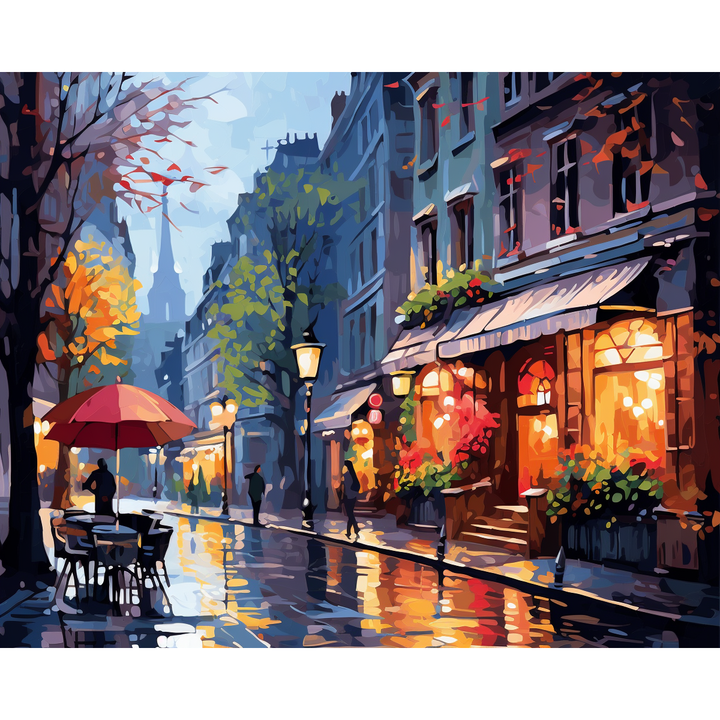 Gouache Regentag Straße