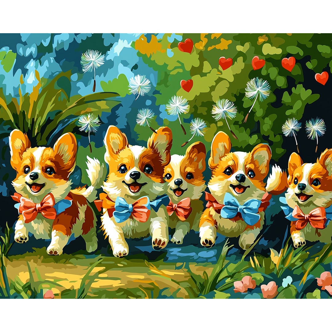 Fröhlicher Corgi-Garten
