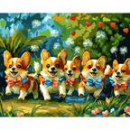 Radosny ogród z corgi