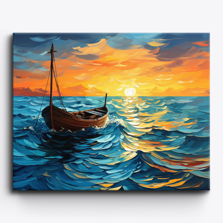 Reise zum Sonnenuntergang am Meer
