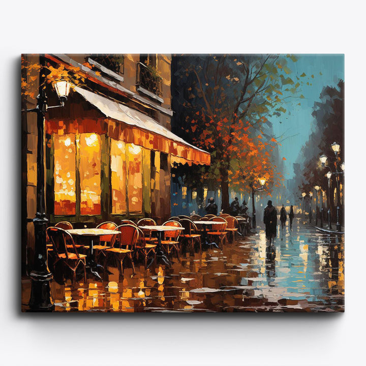 Regenreflexionen Ein Pariser Café