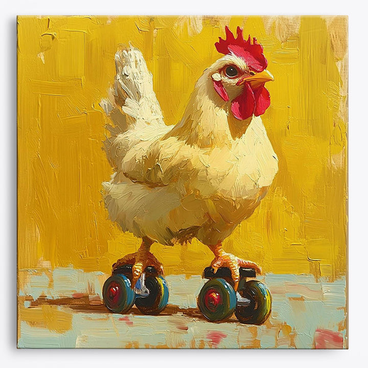 Rollschuh fahrendes Huhn