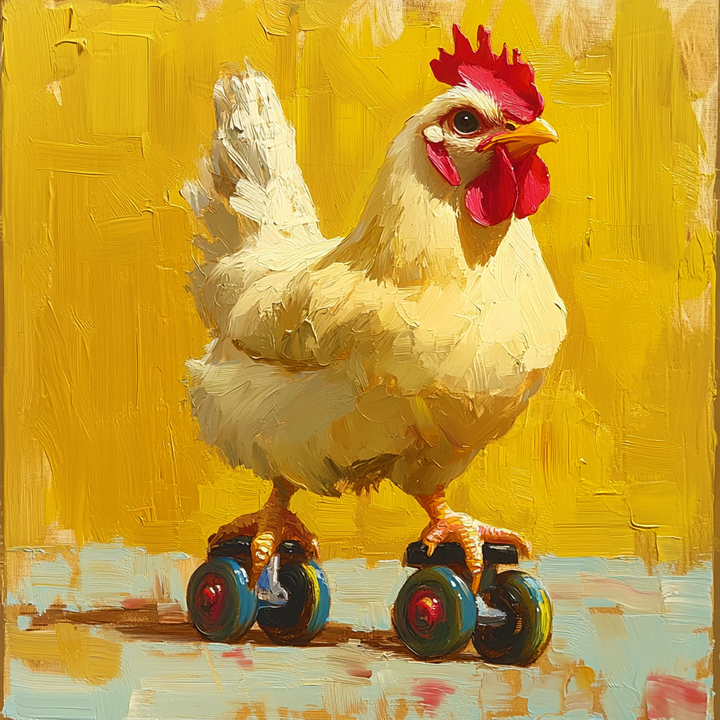 Rollschuh fahrendes Huhn