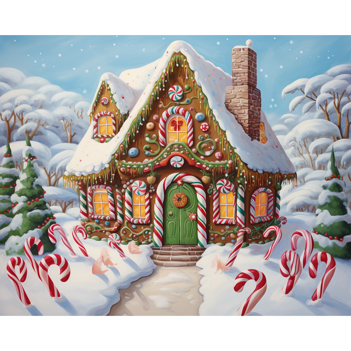Schneebedecktes Lebkuchenhaus