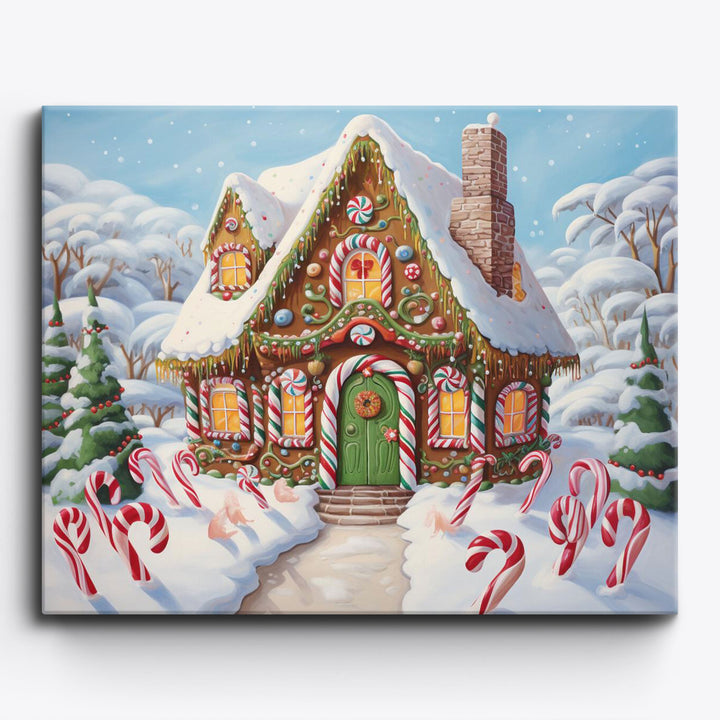 Schneebedecktes Lebkuchenhaus