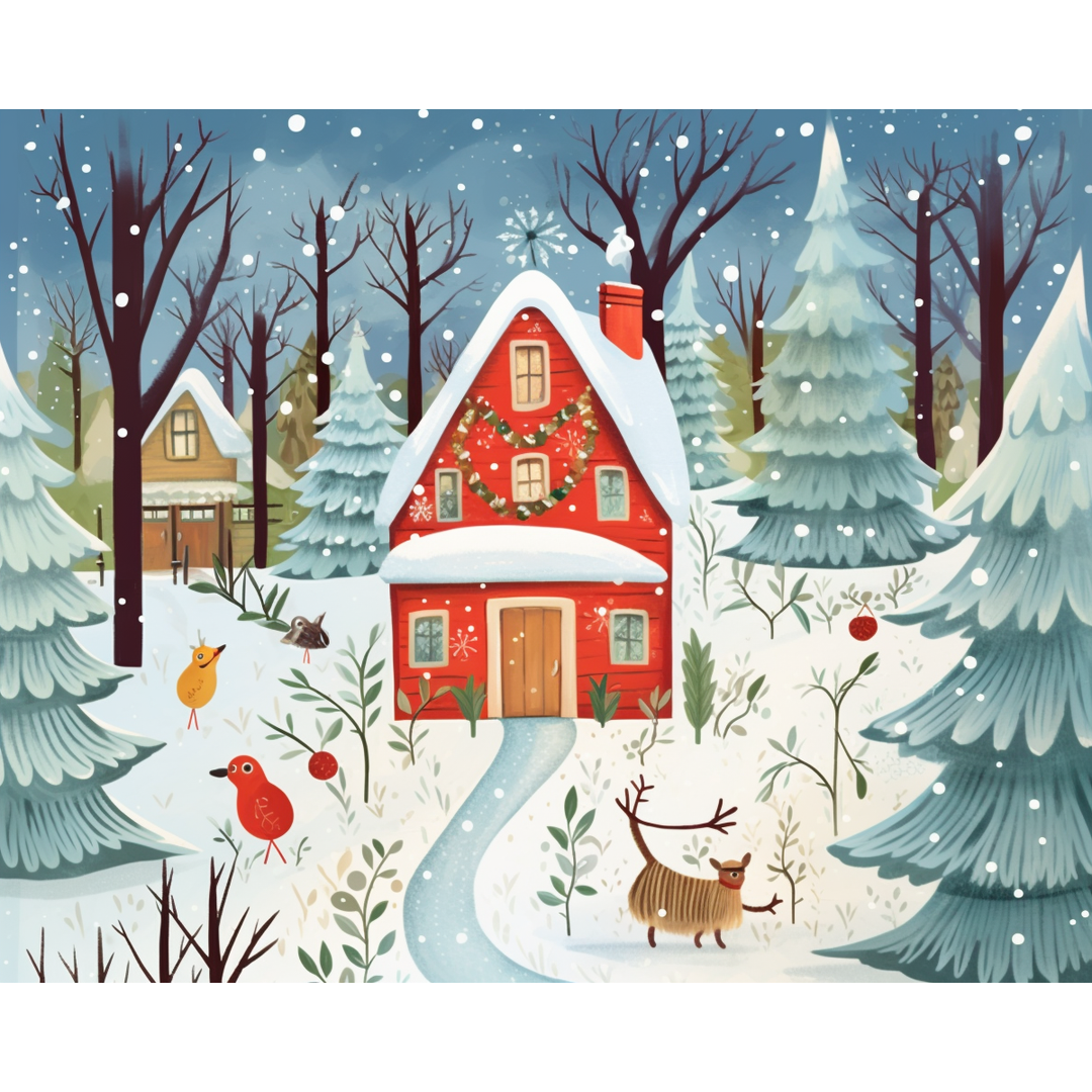 Schneebedecktes rotes Haus